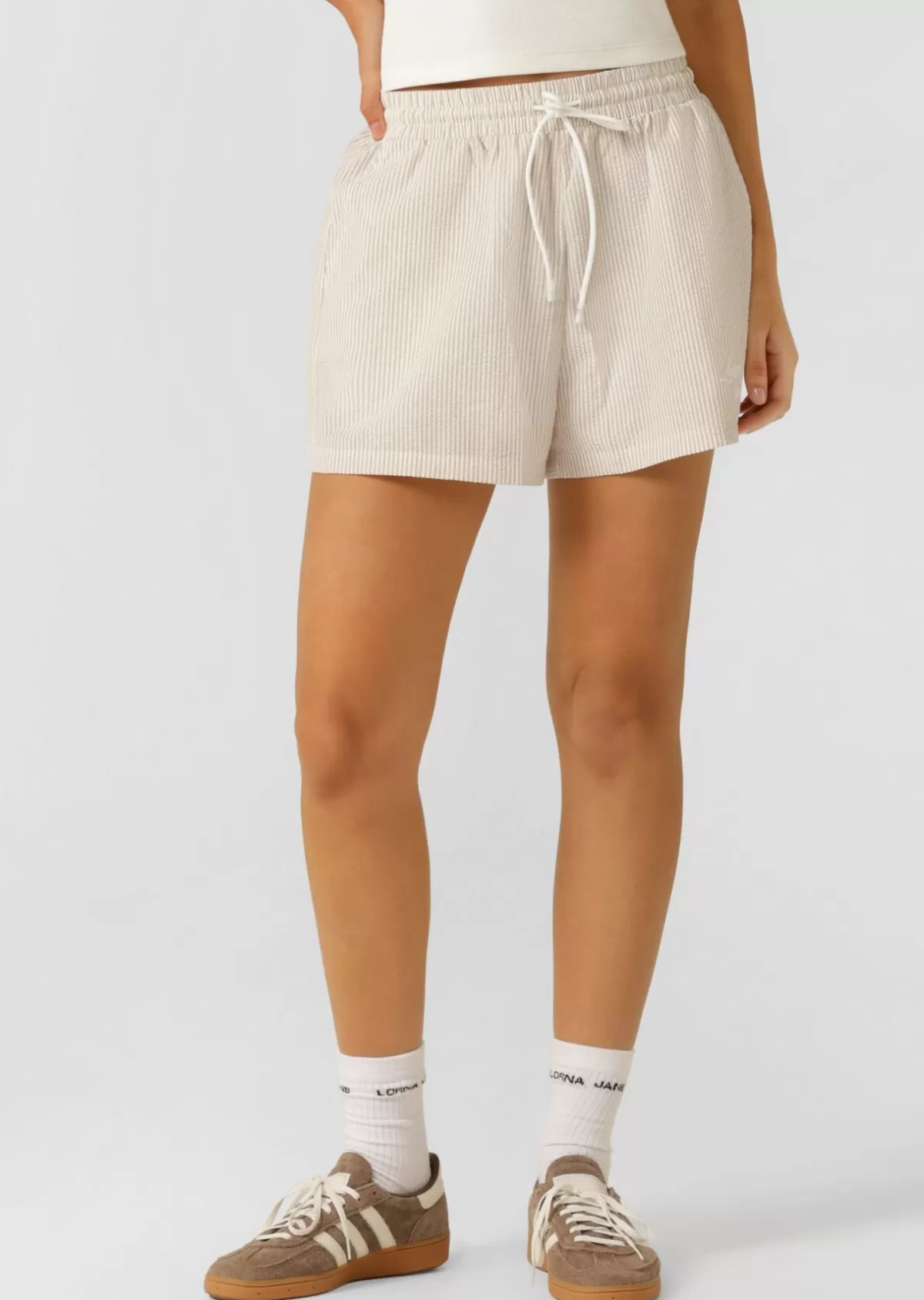 Lorna Jane Shorts*Country Club Seersucker Shorts LatteStripe