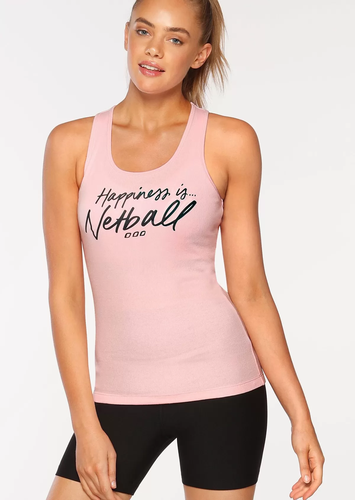 Lorna Jane Tanks*Happiness Is Netball Tank BabyPink