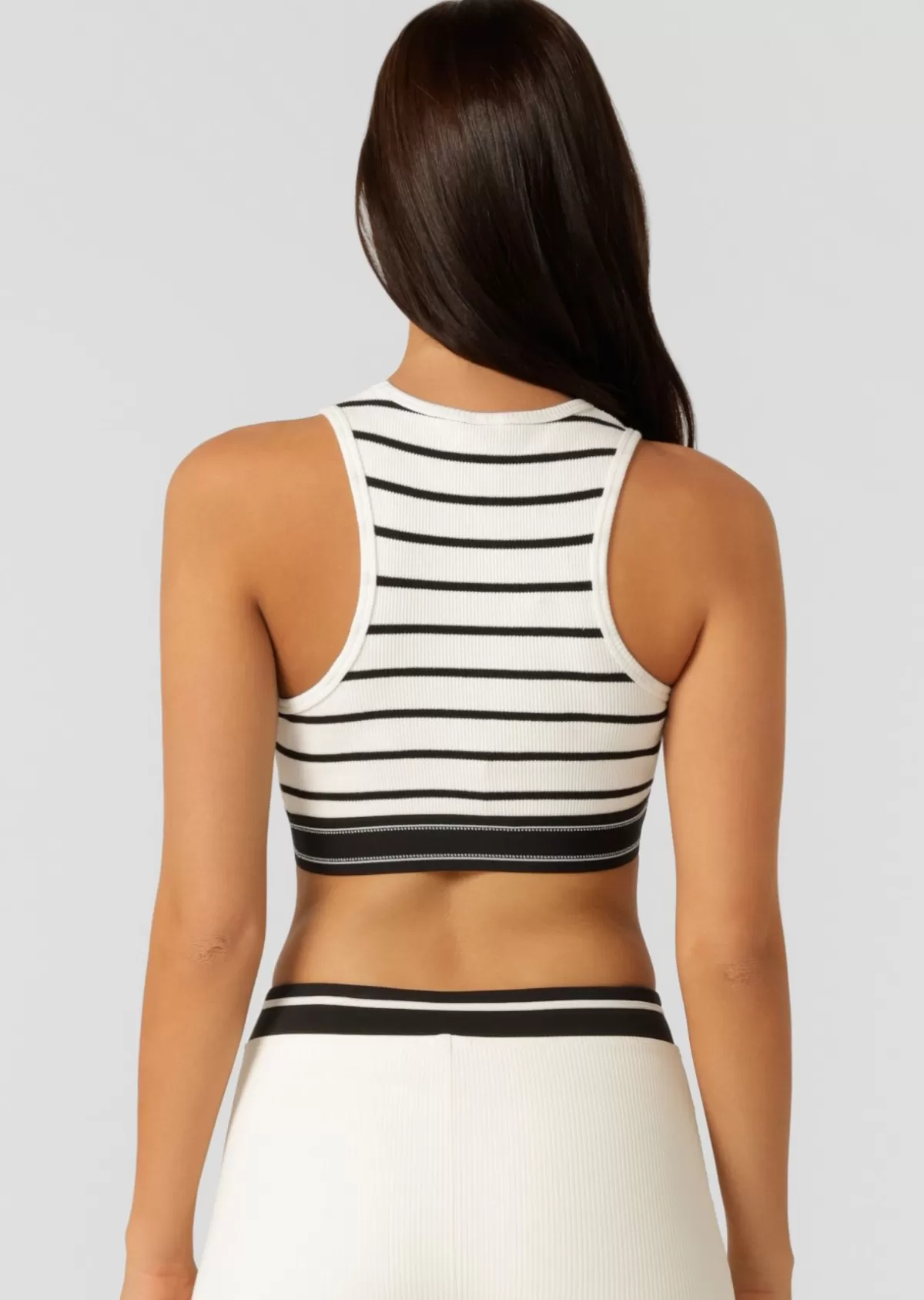 Lorna Jane Tanks*Horizon Striped Rib Tank Black&PorcelaineStripe