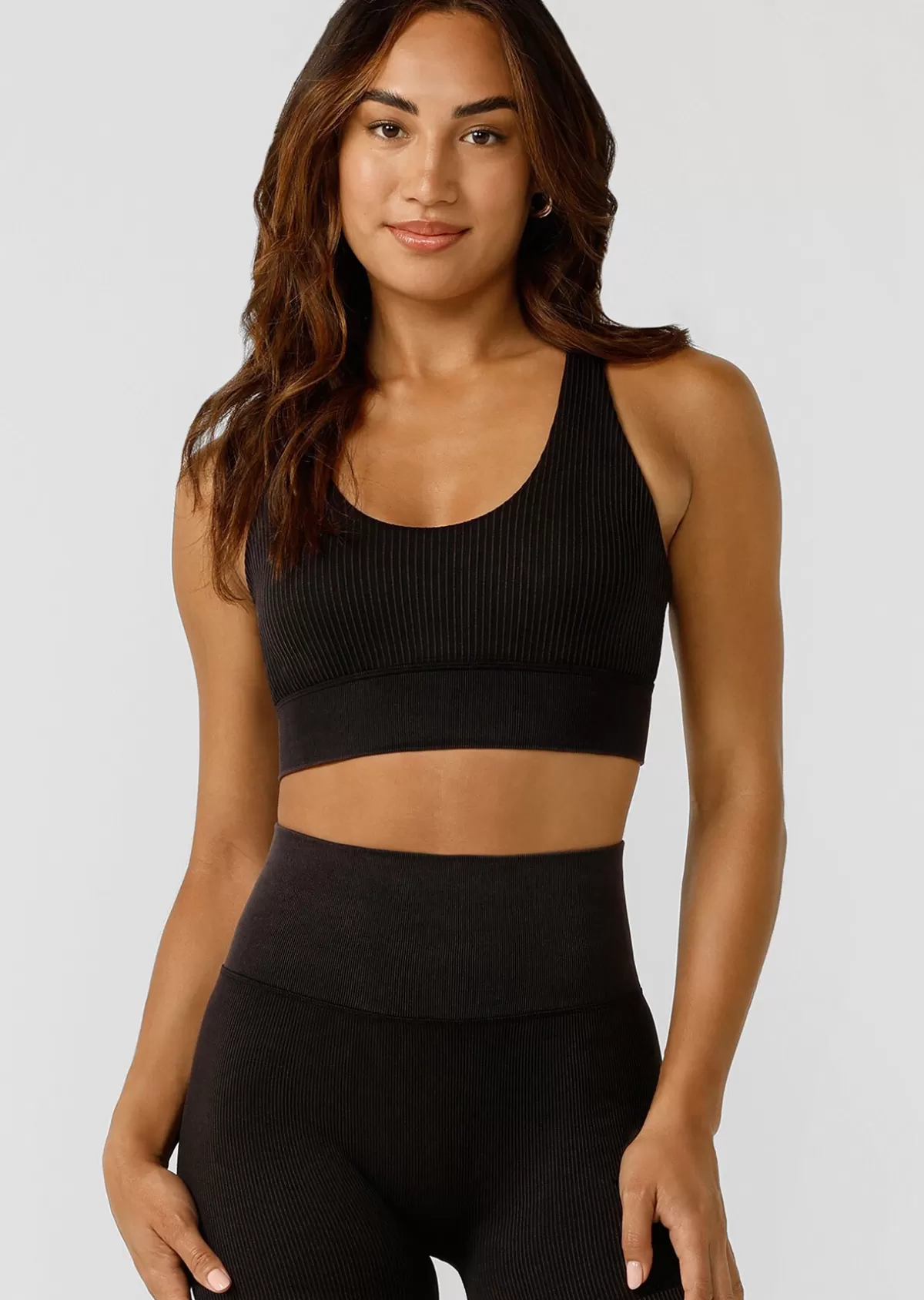 Lorna Jane Sports Bras*It Girl Wide Rib Seamless Sports Bra WashedBlack