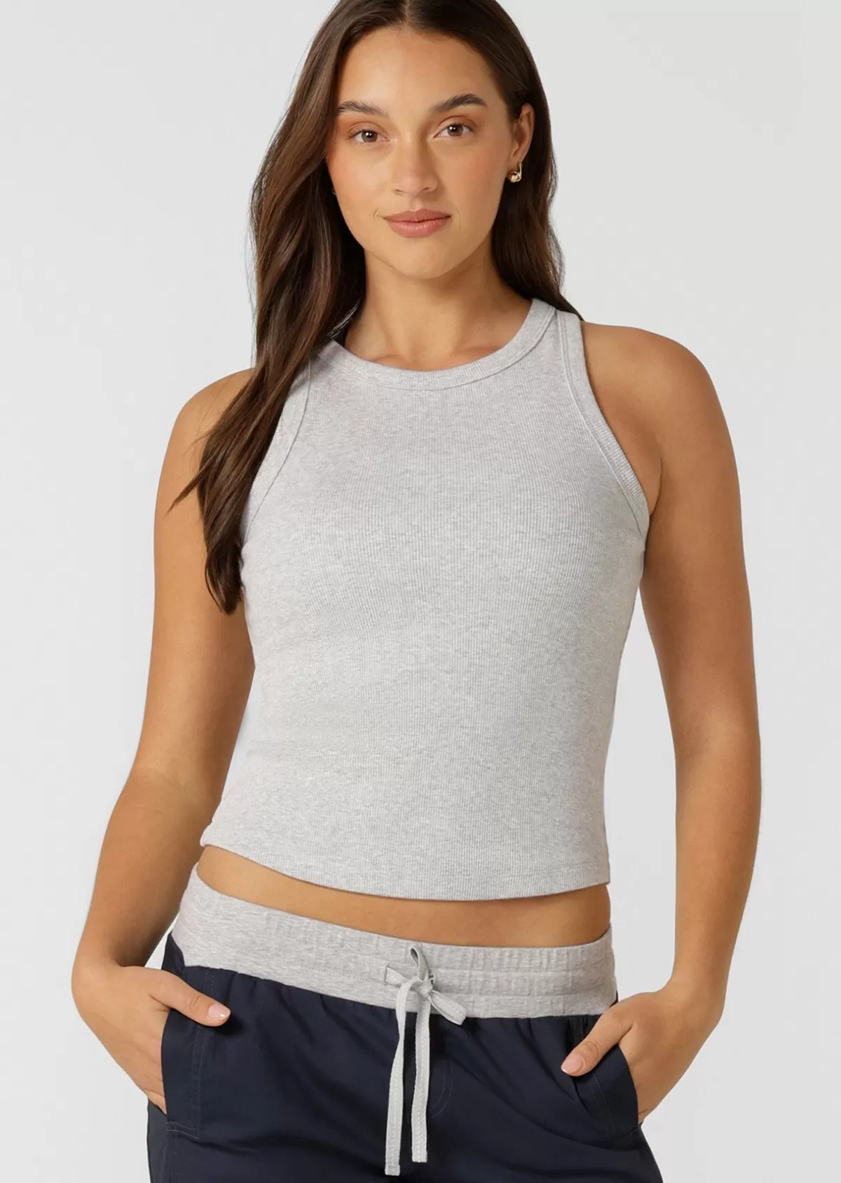 Lorna Jane Tanks*LJ Basics Rib Tank LightGreyMarl