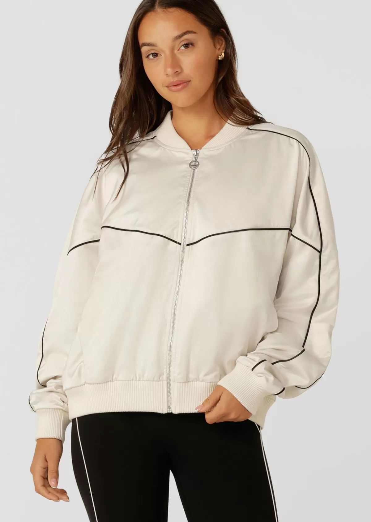 Lorna Jane Jackets, Hoodies And Sweats*Pipe Dream Satin Bomber Cream