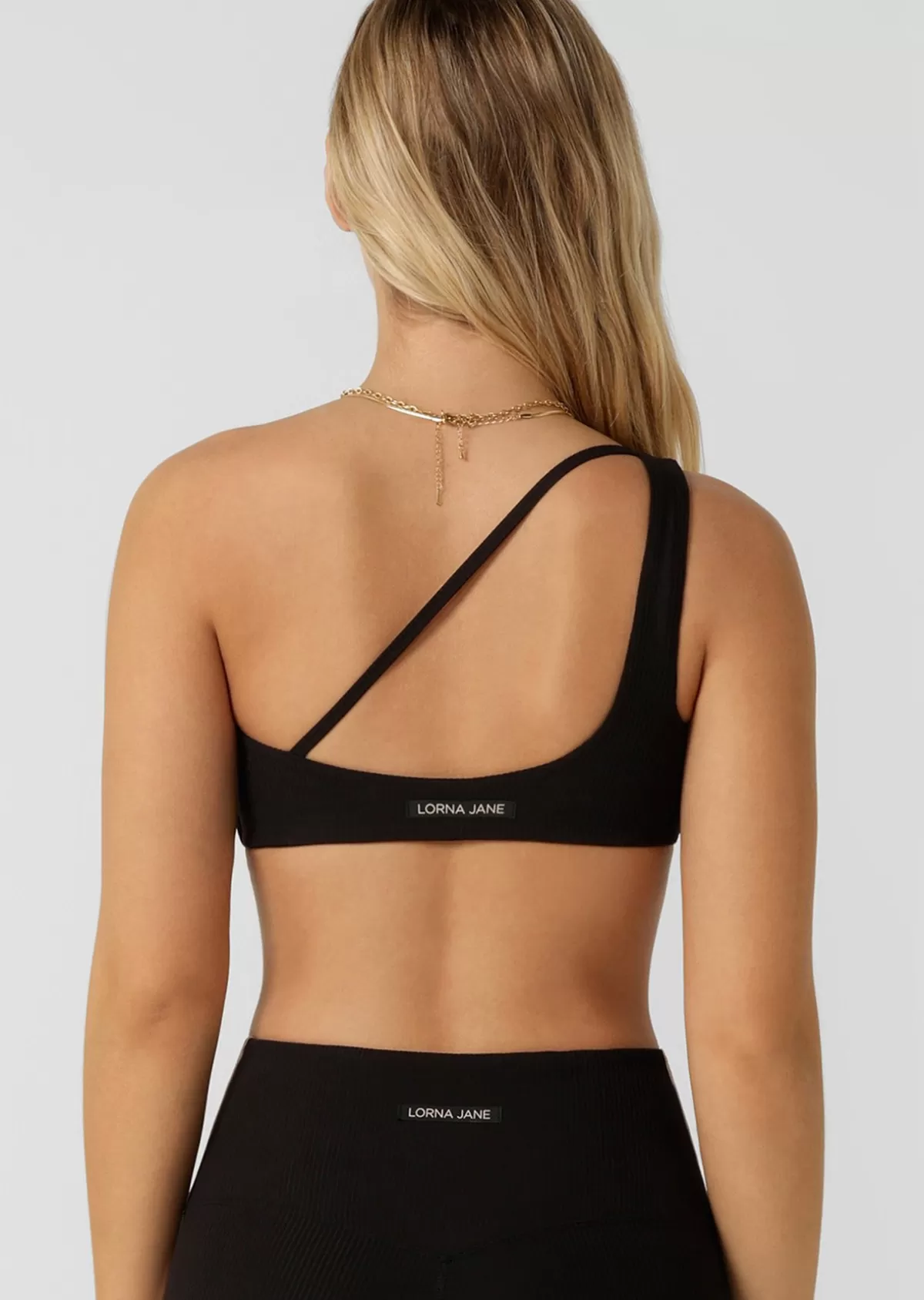 Lorna Jane Sports Bras*Second Nature Luxe Rib Asymmetrical Sports Bra Black